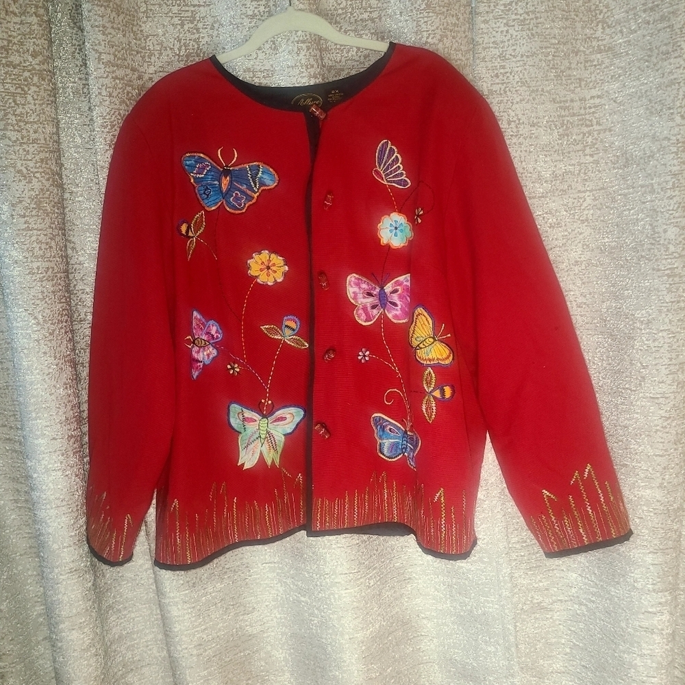 Red Embroidered Butterfly Jacket - Picture 8 of 13